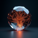 Abstract crystalline AI mind for heavy-implementer, glowing copper orange